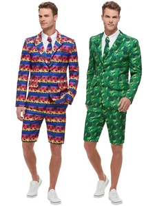 Pantaloncini da spiaggia hawaiani tuta da uomo abito elegante costume fenicottero tropicale - Foto 1 di 7