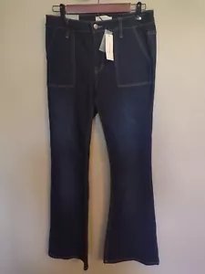 NWT Womens Dark Blue Jeans Mid Rise Flares Size 29 - Picture 1 of 3