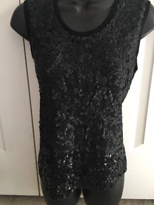 Camiseta sin mangas DKNY Vintage lentejuelas concha talla M negra Foto 1 de 4