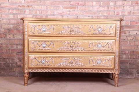 French Regency Louis XVI Gold Gilt Three-Drawer Dresser or Commode Cover
