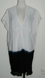 Old Navy Cotton Linen Fringe Trim V Neck Semi Sheer Dress Beach Cover UP Large - Picture 1 of 5