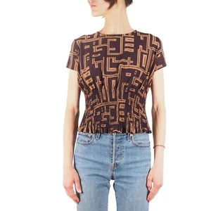 FENDI Jeans Vintage Women's Monogram Smocked Blouse Top size US8 IT42 - Picture 1 of 9