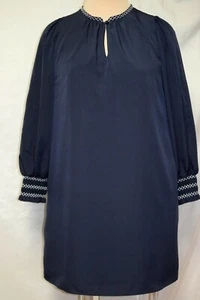 Neu mit Etikett Ann Taylor marineblau Poly Seide Etuikleid-gesmokt/Stickerei Manschette & Ausschnitt-M/P - Bild 1 von 9
