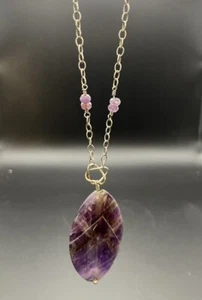 925 Women’s Amethyst Sterling 18” Chain Gemstone Tested Necklace - Picture 1 of 5