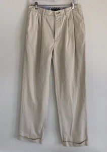 Pantaloni chino Tommy Hilfiger uomo kaki plissettati con polsini 💯 cotone taglia 32X32 usati in ottime condizioni - Foto 1 di 8