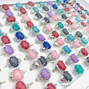 20pcs Women Rings Silver Colour Sparkling Oval Stone Fashion Jewellery Wholesale - Picture 1 of 7
