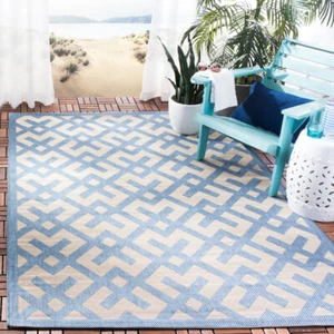 SAFAVIEH Indoor Outdoor CY6915-243 Courtyard Beige / Blue Rug - Picture 1 of 6