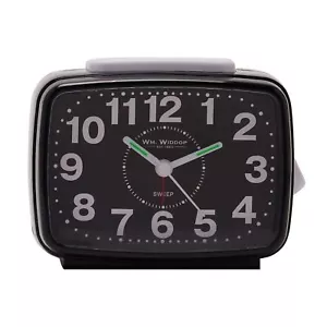 Wm.Widdop Oblong Alarm Clock Sweep Movement & Snooze - Black - Picture 1 of 3