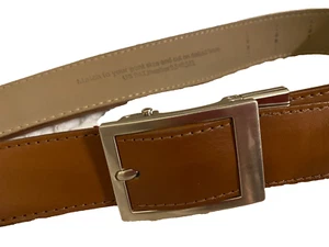Nexbelt Men's Medium Brown Leather Ratchet Belt Silver Buckle Cut to 34” EUC - Picture 1 of 4