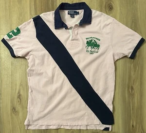 Camisa de Rugby POLO Ralph Lauren Bordada Doble Partido Doble Big Pony Rosa Azul Marino M - Imagen 1 de 7