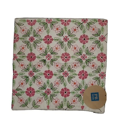 Pottery Barn Teen Pillow Cover, Pink & Green Embroidered Floral, 16 x 16 Square - Image 1 of 4