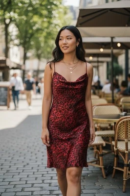 Ambrielle Ropa de Dormir Mujer L Vestido de Noche Satinado Rojo Negro Estampado Animal 6392 Foto 1 de 4