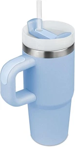 Vaso Acero Inoxidable 14oz con Tapa y Pajita Azul para Niños, Escuela, Deportes - Imagen 1 de 6