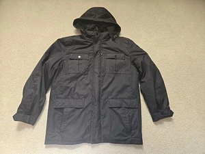 Men London Fog Double Jacket Solid Black Removable Lining Hooded Size L - Picture 1 of 18