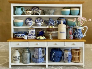 Dolls House Modern Dresser & Miniature Accessories 1:12 Blue & White China etc - Picture 1 of 24