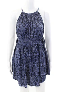 Free People Damen Spaghettiträger U-Ausschnitt bedruckt Minikleid blau Größe Small - Bild 1 von 6