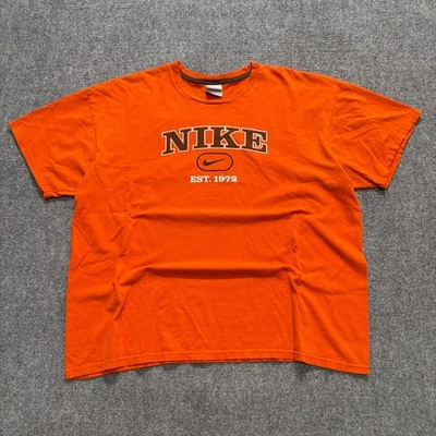 Y2K Nike T-Shirt Men's 2XL 2000's Center Swoosh Sliver Tag Activewear Orange - Image 1 of 4