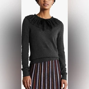 Neu mit Etikett Boden Felicity Pullover Schleife Tüll Rundhalsausschnitt Wolle Alpaka Mischung anthrazitgrau 4 - Bild 1 von 8