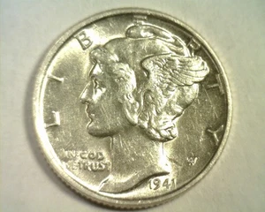 Moneda de diez centavos Mercury 1941 elección sobre ch. sin circular AU BONITA MONEDA ORIGINAL 99c ENVÍO - Imagen 1 de 2