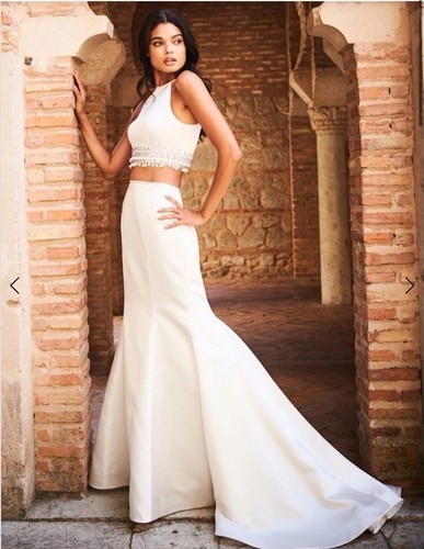 Abito da ballo Sherri Hill STYLE 51581 raso due pezzi corpetto perlato BLU taglia 4