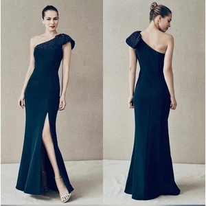NWT Aiden Mattox Ryanne one Shoulder Beaded Navy Gown, 14 - Picture 1 of 4