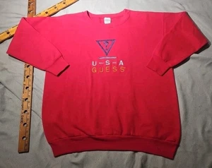 Vintage Guess Jeans Sweatshirt Mens One Size Red Embroidered 80s 90s USA  - Picture 1 of 12