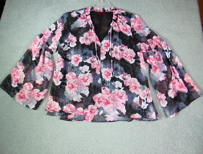 Blusa para mujer Jennifer Lopez Top rosa/negro/blanco floral manga 3/4 talla M Foto 1 de 4