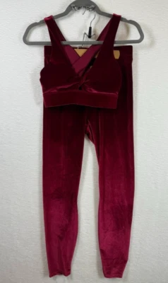 Fabletics Emma Velour Leggings M + Oasis Twist Velour Sports Bra S Cherry Burst - Image 1 of 4