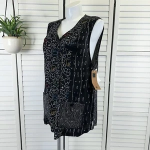 New Carole Little II Black Wearable Art Floral Tunic Vest Top Plus Size 20W - Picture 1 of 11