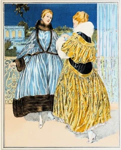 ANTICA STAMPA MODA cappotto da sera donna vintage Art Nouveau Pochoir Parigi 1917 - Foto 1 di 2