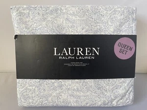 Ralph Lauren Queen Sheet Set 4 PCS 100% Cotton Deep Fit Paisley Indigo Blue - Picture 1 of 4