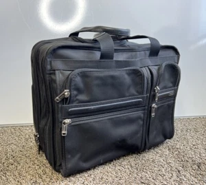 TUMI Alpha 26103D4 ~ Black Nylon Deluxe Expandable Wheeled Rolling Briefcase Bag - Picture 1 of 14