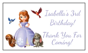 16 Large Personalized Sofia the First Birthday Stickers, 3.5" x 2", Square, Tags - Picture 1 of 1