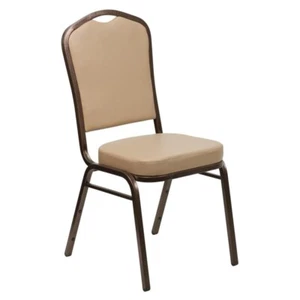 10 PACK Crown Back Stacking Banquet Chair with Tan Vinyl and Copper Vein Frame - Picture 1 of 9