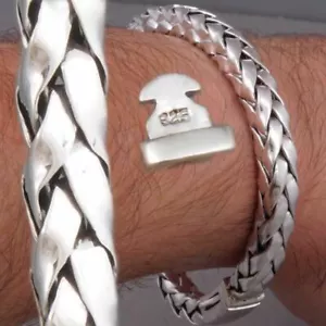 TRIBAL HANDWERK GEWEBT GLÄNZEND 925 STERLINGSILBER HERRENARMBAND 8 8,5 9 9,5 10" - Bild 1 von 12