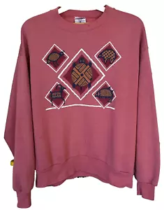 Vintage 90er Azteken Südwesten Ureinwohner Sweatshirt Wachtel Schildkröte Fisch Bär rosa Large USA - Bild 1 von 11