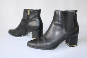 Calvin Klein Fioranna Black Ankle Boots with Gold Banded Heels Size 8 1/2 - Picture 1 of 11