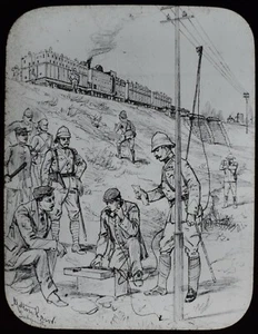 ANTIQUE Magic Lantern Slide TAPPING LADYSMITH PHONE LINES C1900 BOER WAR - Picture 1 of 2