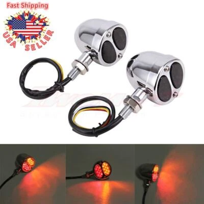 2Pcs Bullet LED Turn Signal Lights Blinkers Indicators For Harley Chopper Bobber - Image 1 of 4