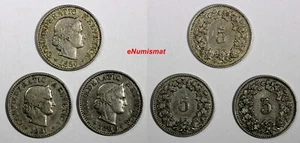 Suiza LOTE DE 3 MONEDAS 1880-1899 5 Rappen MEJORES FECHAS ESCASAS KM# 26 (731) - Imagen 1 de 3