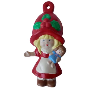 Vintage Holly Hobbie Ceramic 4.25 in Christmas Ornament 1980s w/ Brown Hair Doll - Picture 1 of 9