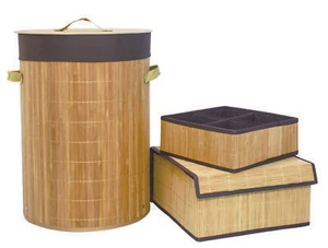 Bamboo Laundry Hamper Bamboo Clothes Bin Natural Storage Basket Organizer Set - Picture 1 of 7