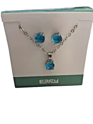 New EFFY Earrings & Pendant with 18" Chain Set Blue Stone on Original Card - Image 1 of 3
