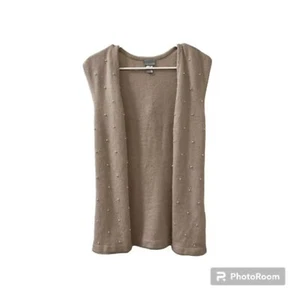 H&M Womens Beige Pearl Embellished Wool Blend Short Sleeve Open Cardigan Size XS - Picture 1 of 8