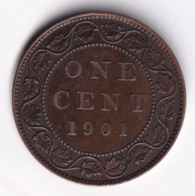 Canada 1901 1c One Large Cent Copper Coin Queen Victoria EF Extra Fine - Image 1 of 2