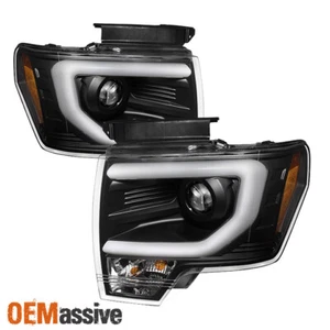 Fits 13-14 Ford F-150 (W/HID Models) "DRL LED Tube" Projector Black Headlights - Picture 1 of 10