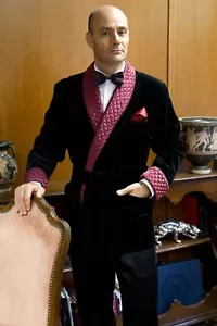 Men's Classic Velvet Black Smoking Jacket Designer Double Breasted Blazer Coats - Picture 1 of 4