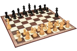 Staunton Chess Pieces in Ebonized Boxwood - 3.75" King with Folding Cardboard - Picture 1 of 13