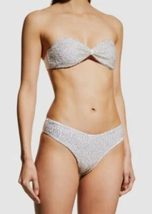 $233 Oceanus Women's White Sandy Beaded Two-Piece Bikini Set Swimwear Size L - Picture 1 of 3