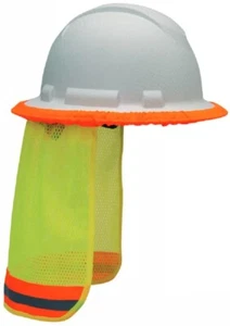 High Visibility Lime Safety Hard Hat Neck Shield Helmet Sun Shade Reflective - Picture 1 of 7